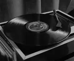 Spinning vinyl record on turntable