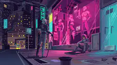 cyberpunk city street pixel art