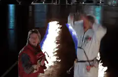 Doc Brown on fire in Back to the Future