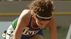 Indian female athlete in starting blocks