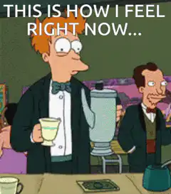 Fry pouring coffee into cup
