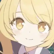 Blushing anime girl laughs