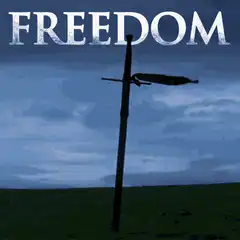 Sword in the ground with freedom text