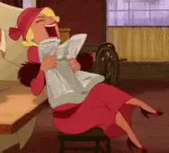 Lady laughing hysterically at newspaper