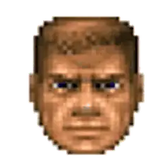Pixelated man face squinting