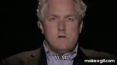 Man reacts with shock to the word WAR