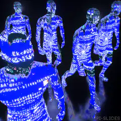 Blue hologram people made of code