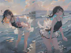 anime girl in ocean waves