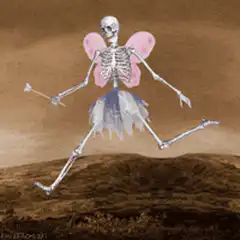Skeleton fairy running with wand