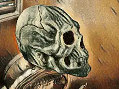 Painted skull with cracked surface