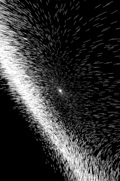 white particles swirling around a bright center