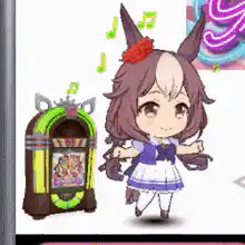 Chibi horse girl dancing with jukebox