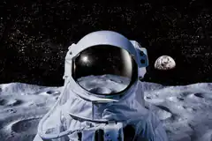 Astronaut on the Moon with Earth in Background