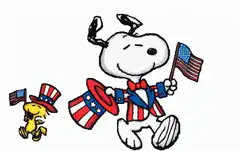 Snoopy and Woodstock in patriotic outfits