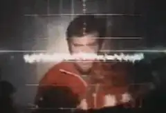 Man with audio waveform overlay