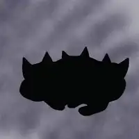 Silhouette cat transforms into bat and guitarist