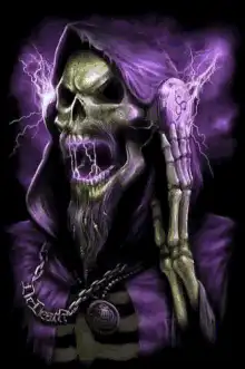 Screaming Grim Reaper with purple lightning