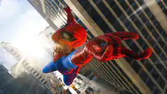 Spider-Man swinging through city