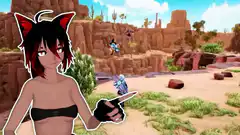 Anime girl points at Fortnite gameplay
