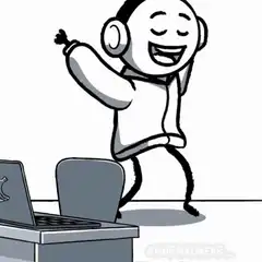 Happy cartoon character dancing with headphones