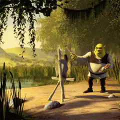 Shrek painting a portrait