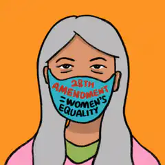 Diverse women wearing 28th Amendment mask