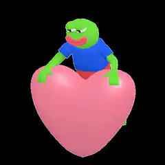 Pepe the Frog riding a giant pink heart