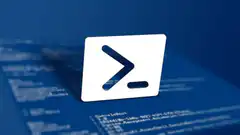 PowerShell logo on code background
