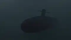 Submarine underwater in dark water