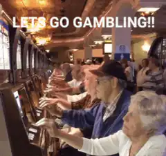 Elderly people playing slot machines