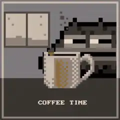 pixel art cat coffee time