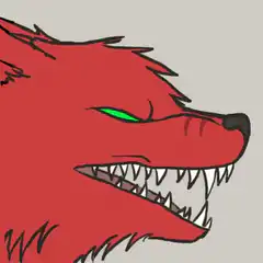 Red cartoon wolf snarling and smiling