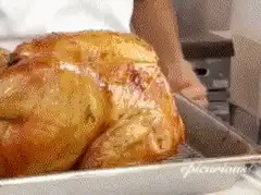 Roasted chicken being basted with gravy