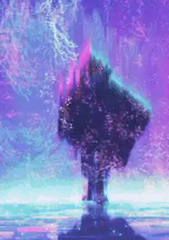 hooded figure with glowing aura