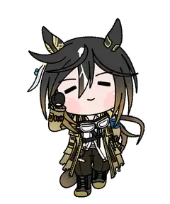 chibi character with horns holding a cup