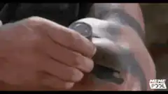 Man with glowing red laser eyes