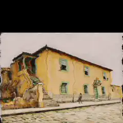 Painted yellow house with glitch effect