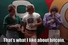 Three guys talking about bitcoin