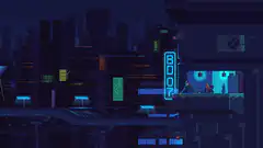 Cyberpunk cityscape with flying ship
