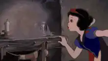 Snow White looking at the poisoned apple