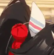 anime character with red hair and striped fin
