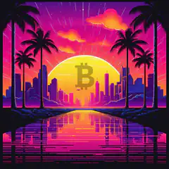 Bitcoin sunset cityscape