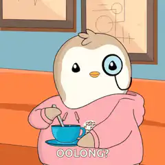 Penguin with monocle drinking tea