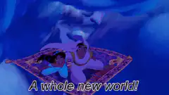 Aladdin and Jasmine flying on magic carpet