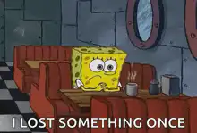 SpongeBob sad at table