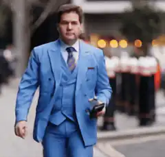 Ron Burgundy walks past a police officer