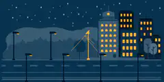 Night cityscape with flickering lights