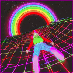 falling through rainbow grid