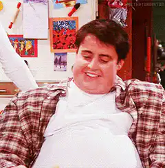 Joey Tribbiani eating a chicken wing