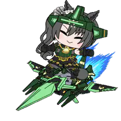 Chibi green armored character with blue energy
